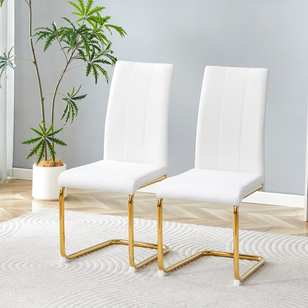 Sedia da Pranzo con Seduta Ergonomica e Struttura Stabile, in Metallo e PU, Oro Bianco 47.5 × 45.5 × 72.5 cm