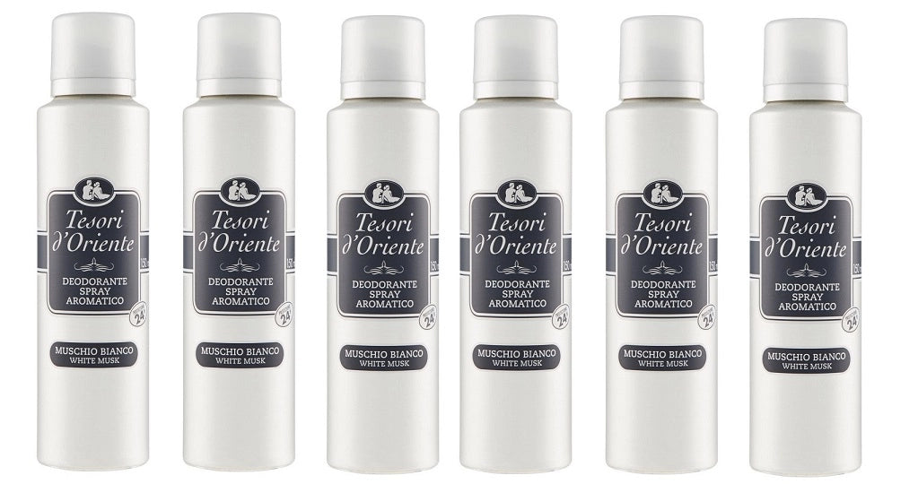 SET 6 CONFEZIONI TESORI D'ORIENTE DEODORANTE SPRAY MUSCHIO BIANCO DA 150 ML