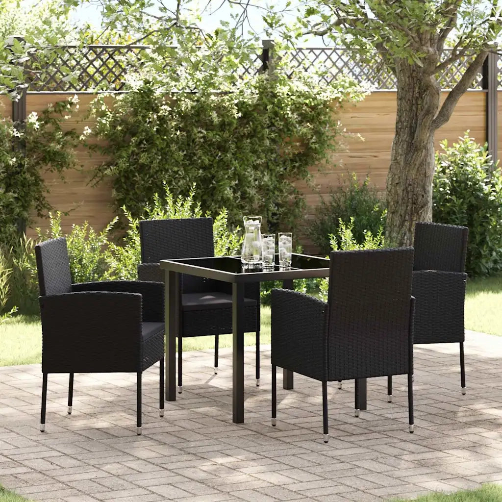 Set da Pranzo per Giardino 5 pz Nero polyrattan 3379934