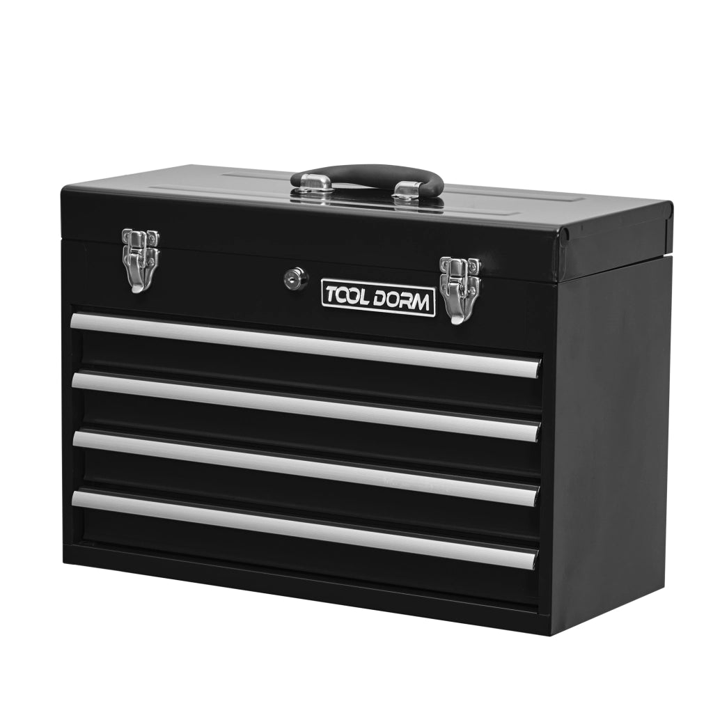 Cassettiera portautensili con 4 cassetti e vano superiore per garage in metallo nero 56.5×28.0×41.0 cm