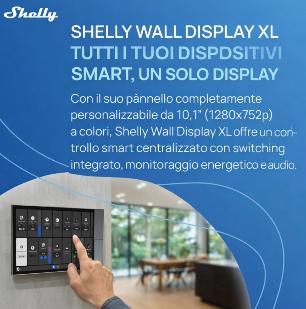 Shelly Wall Display XL Black Display Touch Smart per Casa Intelligente, Controllo Dispositivi Shelly, Monitoraggio Consumi Energetici e Interfaccia Touch Integrata