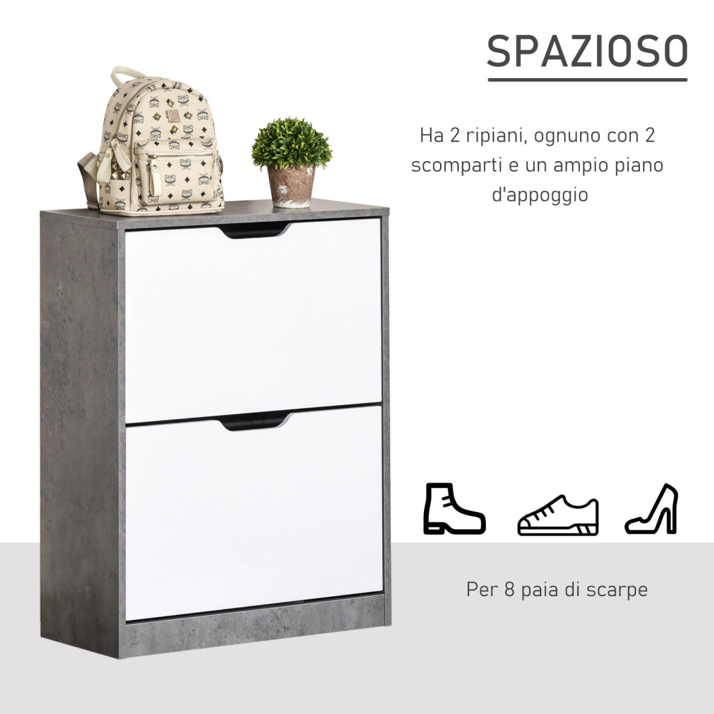 Scarpiera Salvaspazio Slim ¨C Xylo ¨C 2 Ante Ribalta, 8 Paia, Grigio Cemento, 62.5x26x81 cm