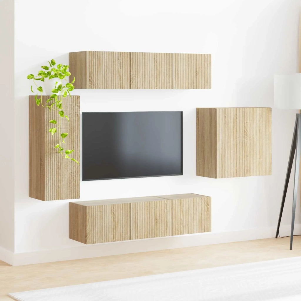 Set di Mobiletto da TV a Parete 6 pz | Armadietto TV | Mobile Porta TV Rovere Sonoma