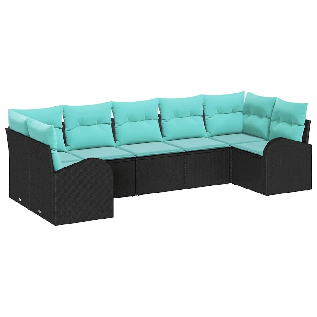 Set Divano da Giardino 7 pcs Nero e Turchese polyrattan 3354865