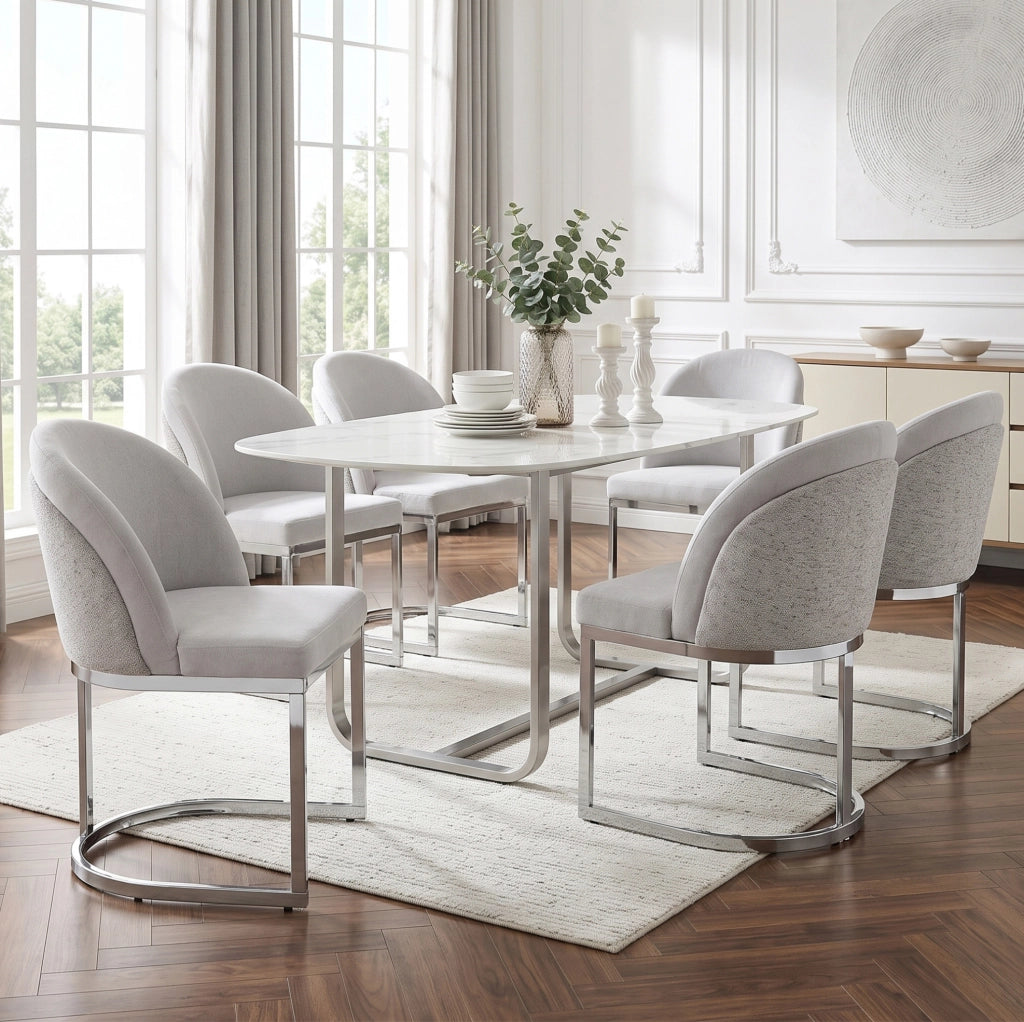 Set di 4 sedie da pranzo in ciniglia grigio e argento