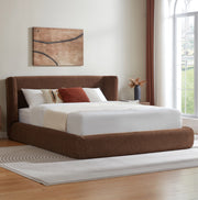 Letto Matrimoniale 160 x 200 cm con Testiera Imbottita e Telaio in Acciaio Marrone - Materasso non Incluso