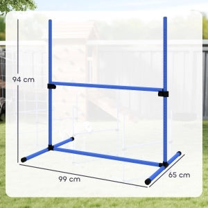 Set Agilità per Cani 4 Pezzi, 99x65x94 cm, Altezza Regolabile, 2 Asti Ostacoli, 2 Slalom, 4 Barre a Terra in Plastica, Blu