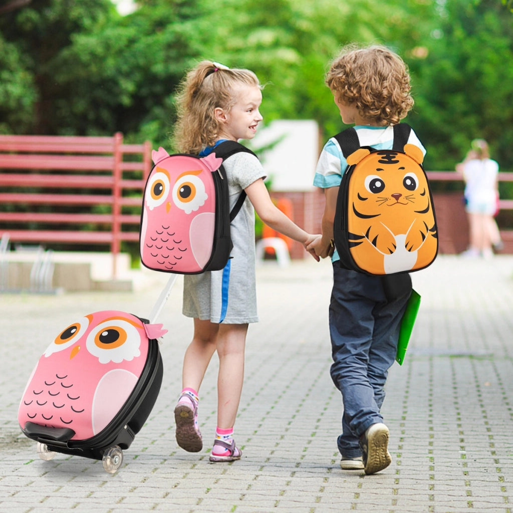 Set di bagagli con ruote per bambini 2 pezzi, Bagaglio a mano da 40cm e zaino da 30cm leggero e portatile Rosa-Bagagli e borse