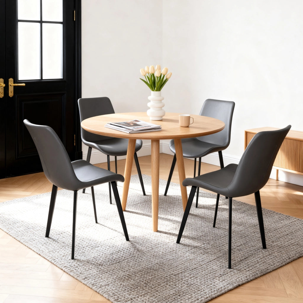 Sedia da Pranzo con Schienale Ergonomico e Seduta Imbottita, Gambe in Acciaio, PU Grigio