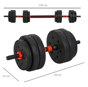 Set manubri regolabili ULEVR 2 in 1 fino a 25 kg, trasformabile in bilanciere, nero