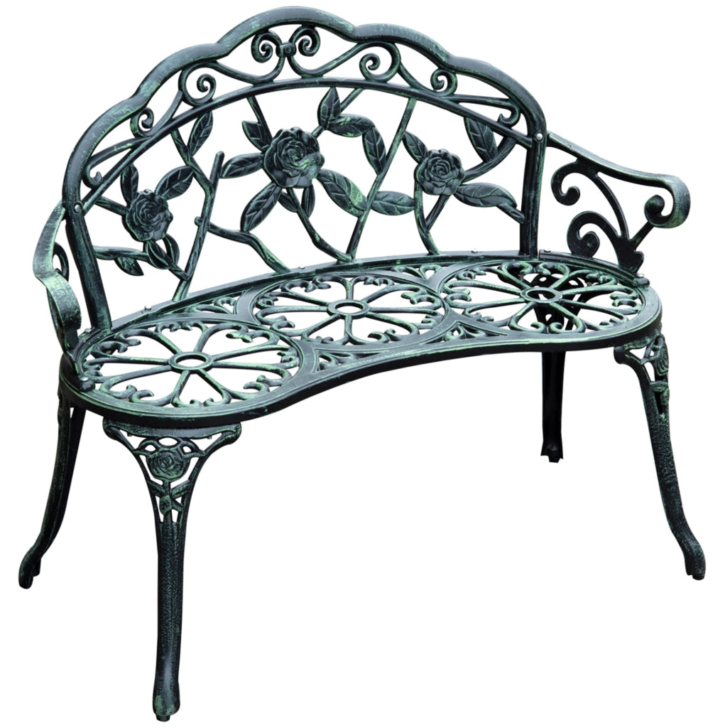 Panca da giardino in metallo 2 posti 100x54x78 cm verde antico