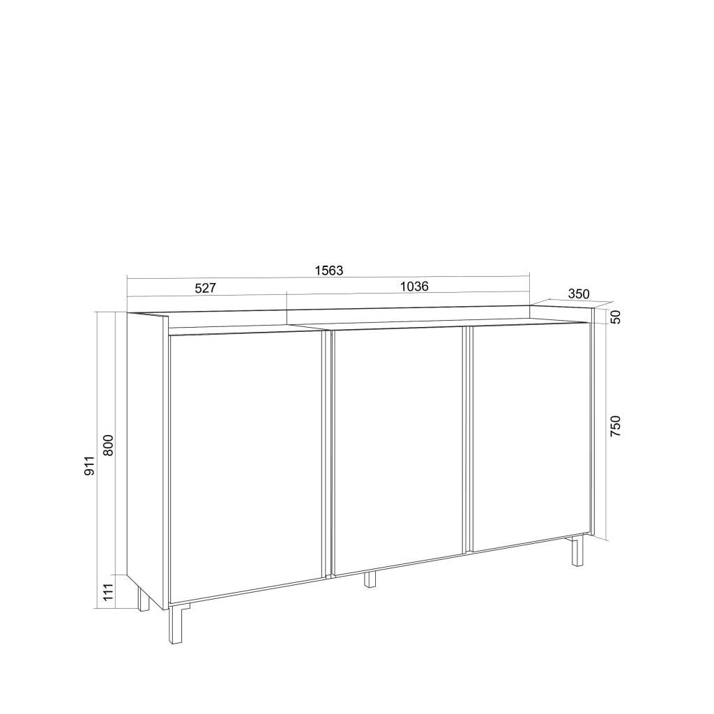 Credenza, Mobile, Cucina, 156x91x35 cm, 3 Porte, Design industriale, Nero e rovere