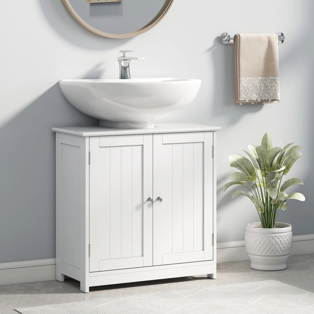 Mobile sottolavabo con 2 ante e ripiano, 60x30x60 cm, legno bianco