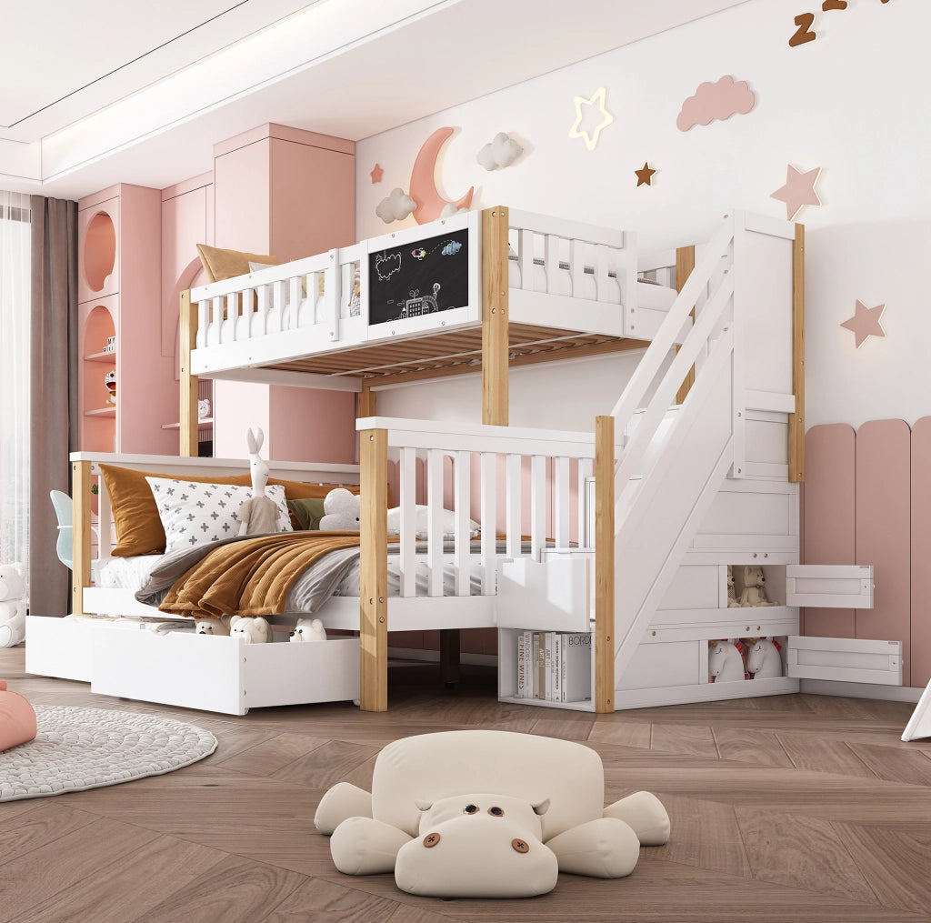 Letto a castello per bambini 140x200 cm bianco legno/MDF con lavagna