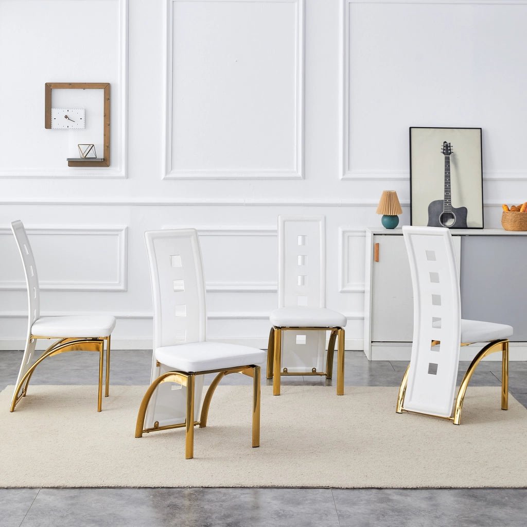 Set 4 sedie da pranzo in ecopelle bianca opaca con gambe in metallo oro per sala da pranzo