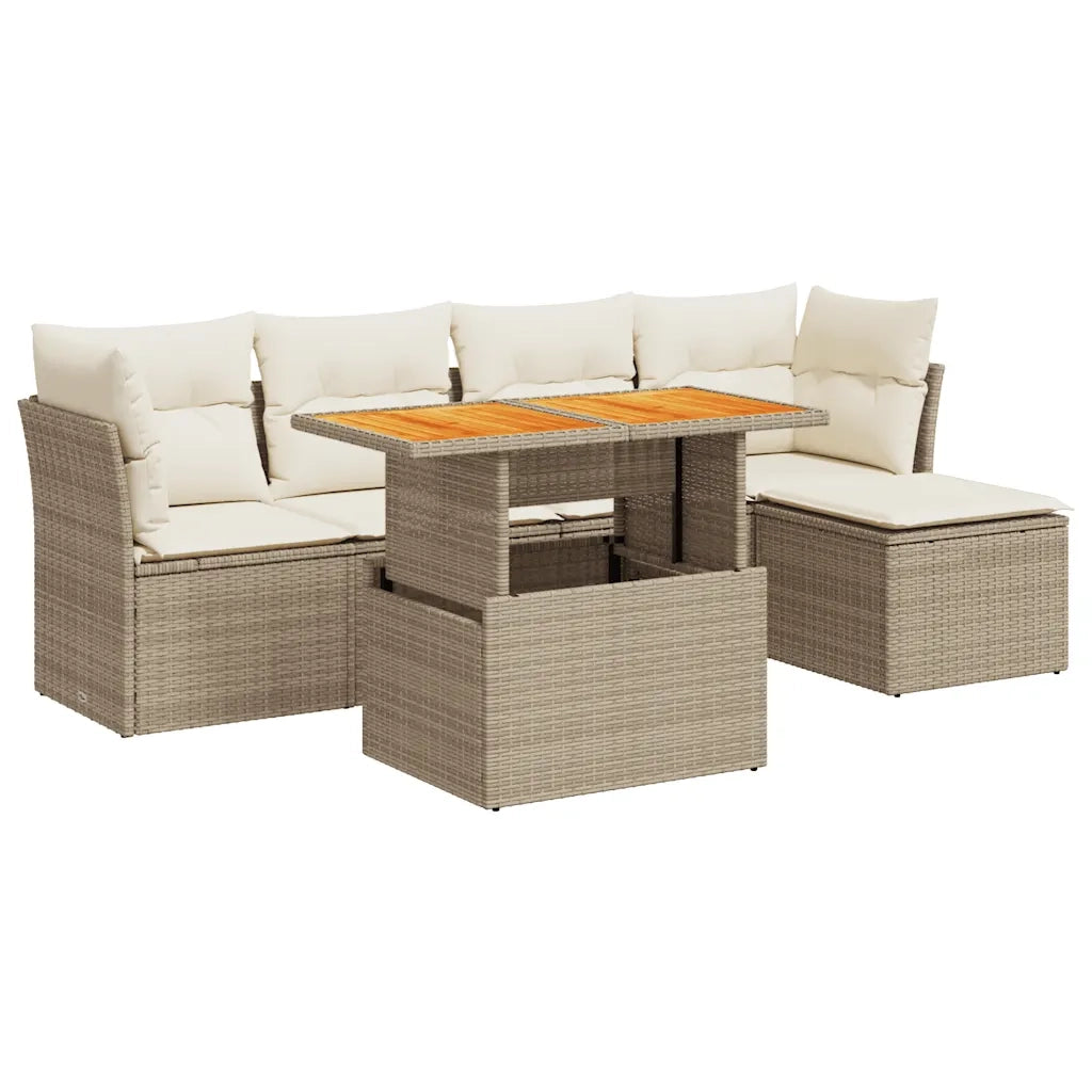 Set Divano da Giardino 6 pz con Cuscini Beige in Polyrattan 3326914