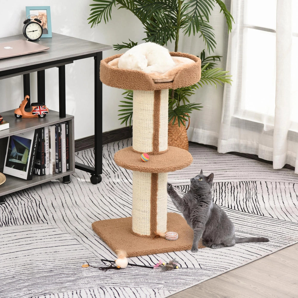 Tiragraffi Albero per Gatti con Cuccia e Pali in Corda ¨C Minimal ¨C Grigio