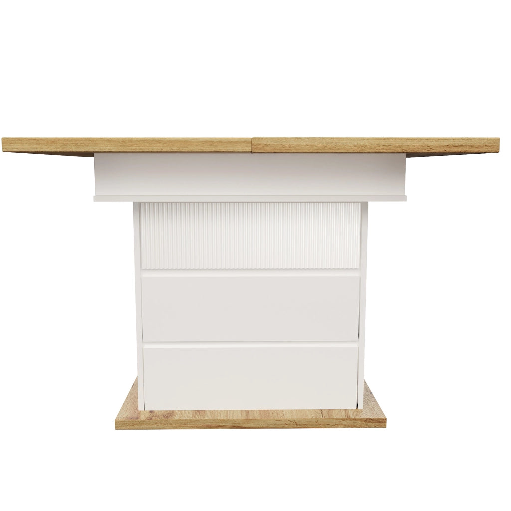 Tavolo da pranzo estensibile 110-140x80 cm in MDF bianco e naturale, 4-6 posti
