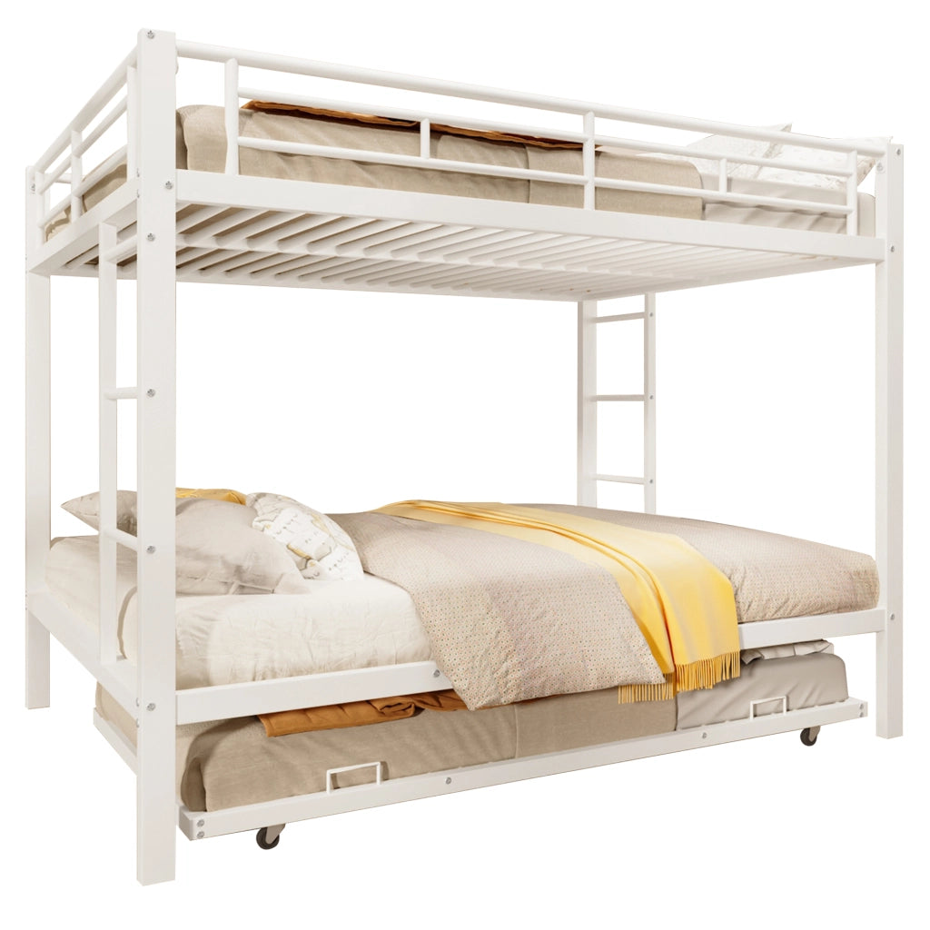 Letto a castello in metallo bianco 140x200 cm con letto estraibile e sponde alte