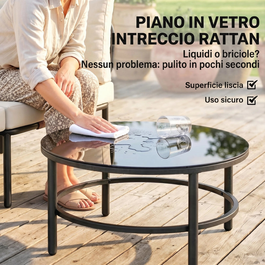 Set 5 Pezzi da Giardino Modulabile con Divano a L Tavolino e Cuscini in Rattan Cachi