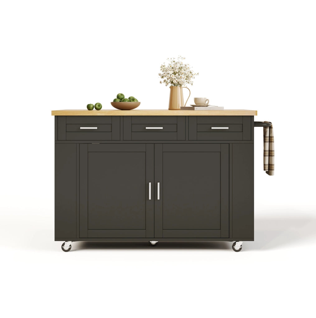Isola cucina mobile 120x45/70x84 cm con piano ribaltabile; prese USB e ruote HOMVRA