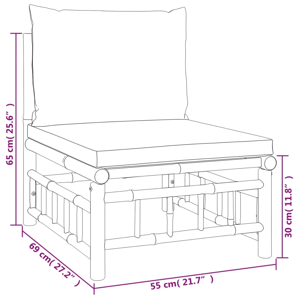 Set Salotto da Giardino 5pz con Cuscini Grigio Scuro Bambù 3155210