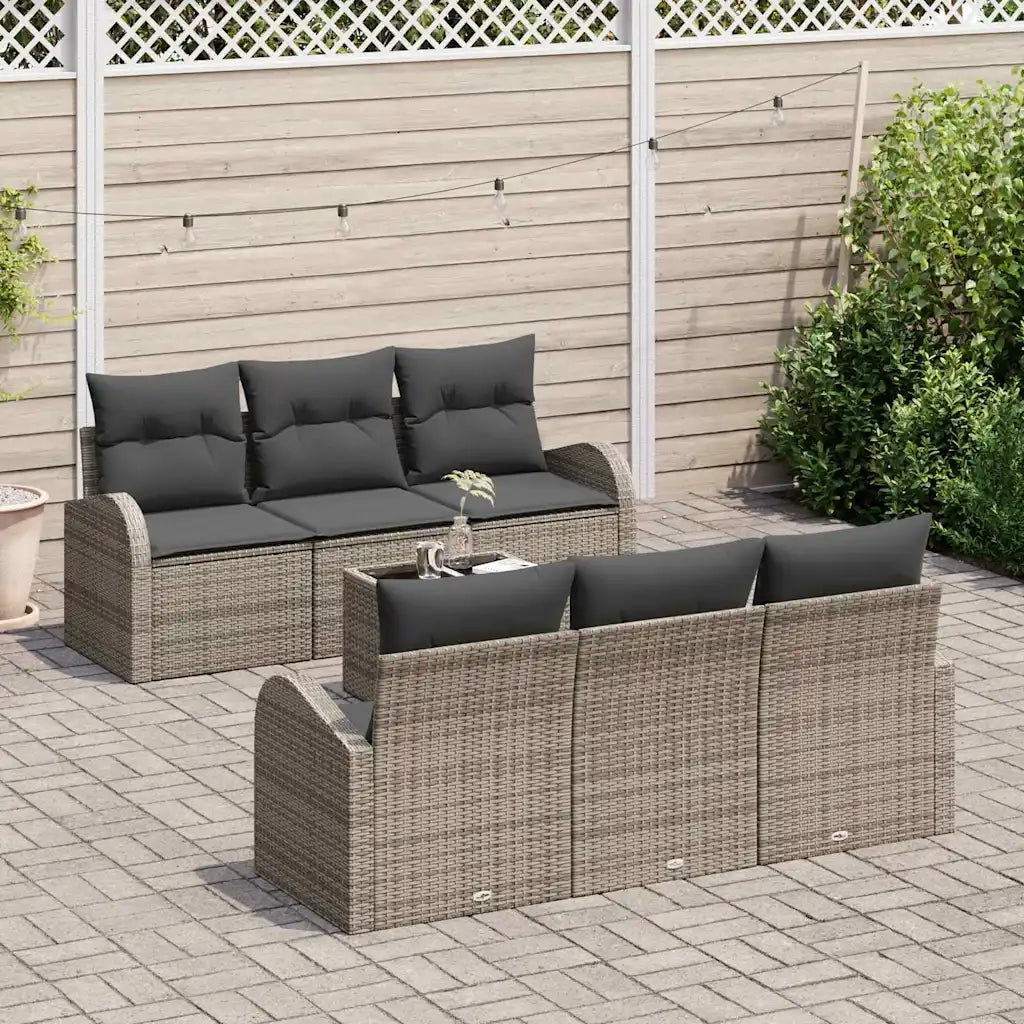 Set Divano da Giardino con cuscino 7 pcs Grigio polyrattan