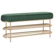 Panca in velluto con contenitore per scarpe e 2 ripiani verde smeraldo stile glamour elegante