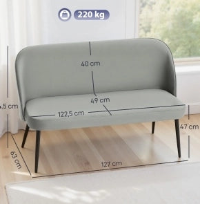 Divano 2 posti in velluto grigio con struttura in metallo e legno, 127x63x84,5 cm