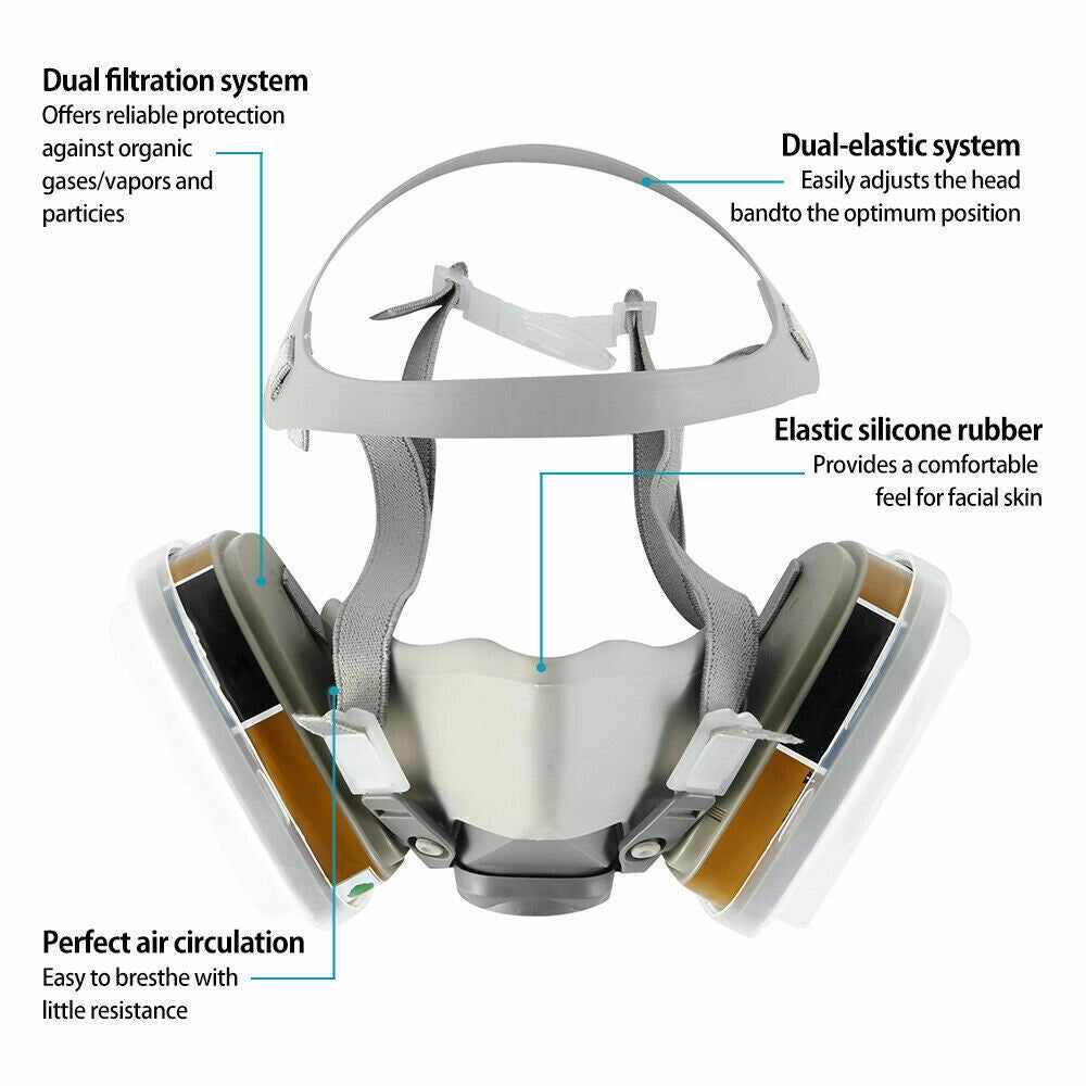 Set Maschera Respiratoria 17 in 1 con Occhiali e Filtri 6001 per Verniciatura e Levigatura Semimaschera Riutilizzabile Regolabile
