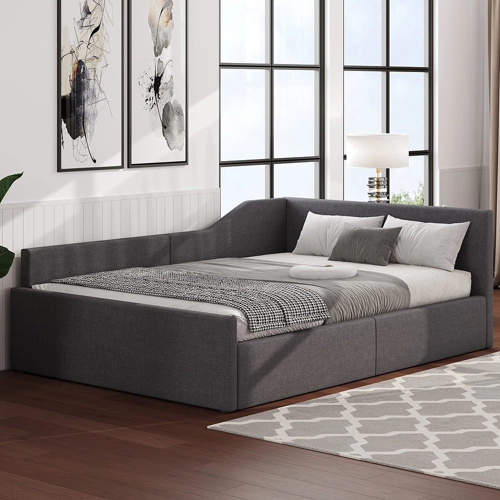 Letto imbottito - Xylo - 140x200cm con contenitore, grigio