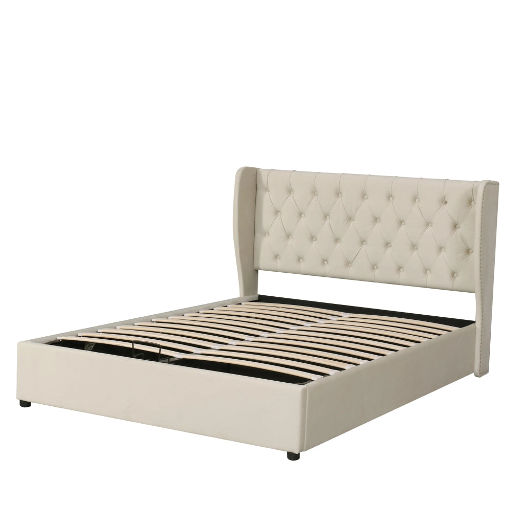 letto imbottito velluto beige 140 x 190 cm