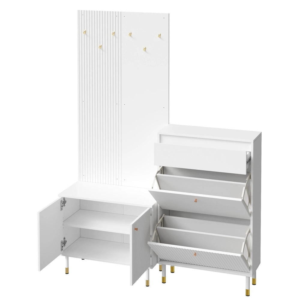 Set guardaroba modulare bianco con scarpiera e appendiabiti