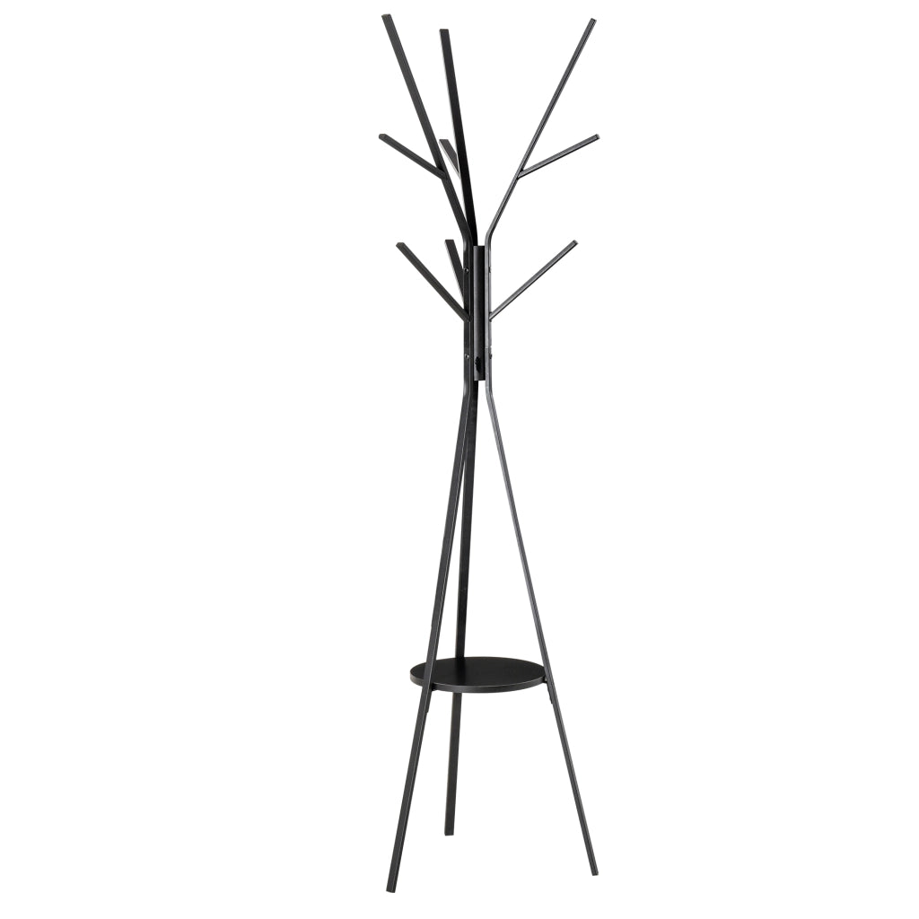Appendiabiti da terra con 8 ganci e 3 aste in metallo nero con ripiano in MDF 45 × 45 × 180 cm