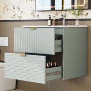 Lavabo sospeso 61x46x57 cm in MDF laccato verde menta, con lavabo integrato e 2 cassetti silenziosi a struttura orizzontale e verticale