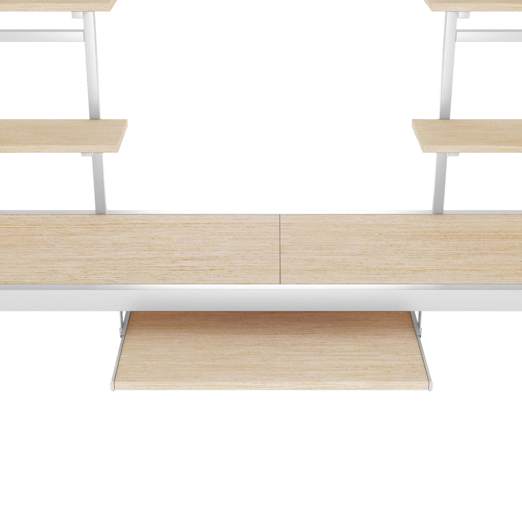 Letto a soppalco in metallo bianco 90x200 cm con scrivania e mensole YEAVIO
