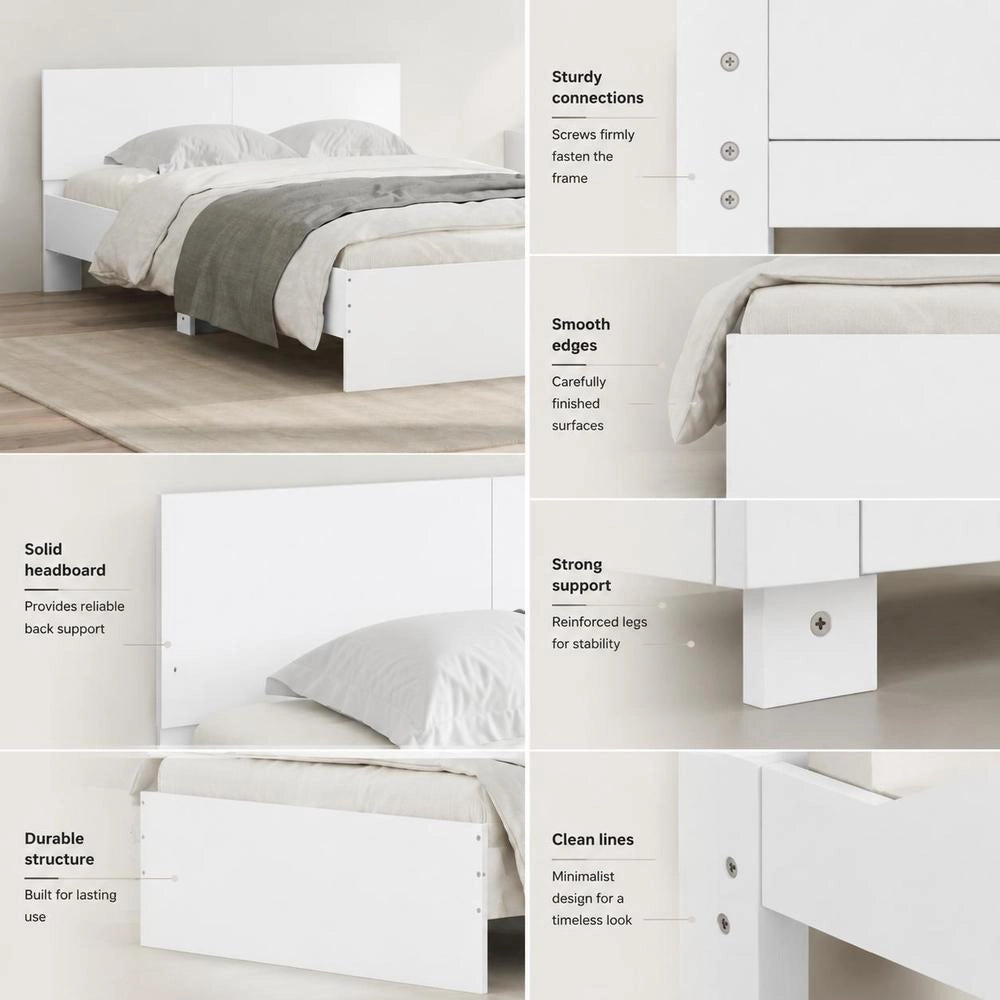 Bed Frame With Headboard, White, 120x190 Cm
