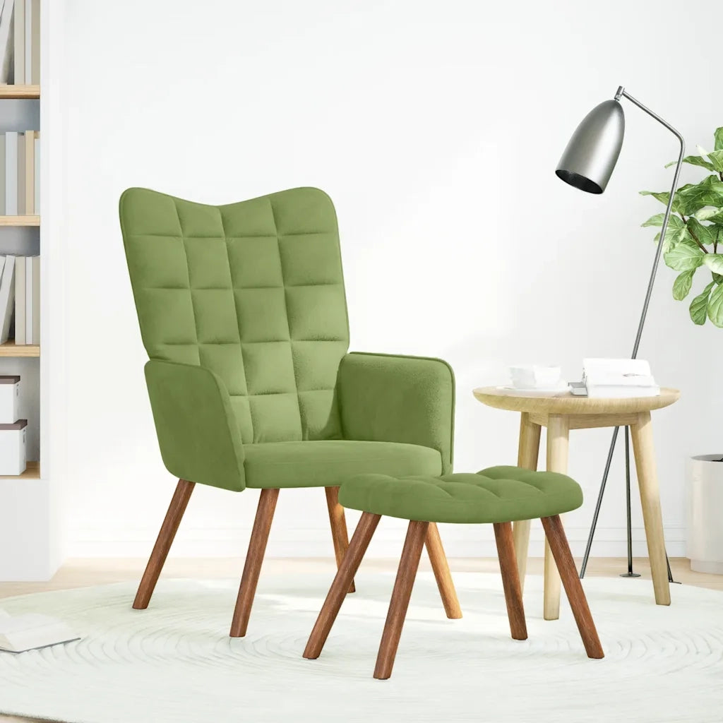 Poltrona Relax con Poggiapiedi Verde Chiaro in Velluto 4016824