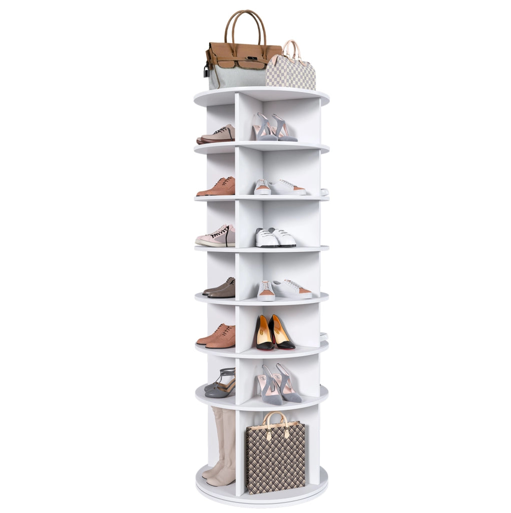 Scarpiera girevole a 7 livelli 360° per fino a 28 paia di scarpe in PVC bianco HOMVRA