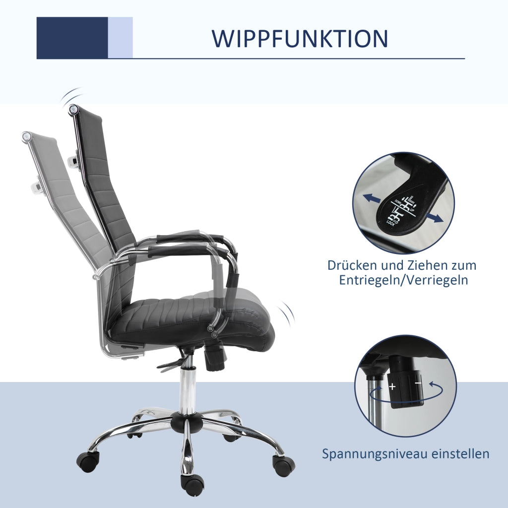 Sedia da ufficio ergonomica con altezza regolabile e funzione oscillante in pelle nera
