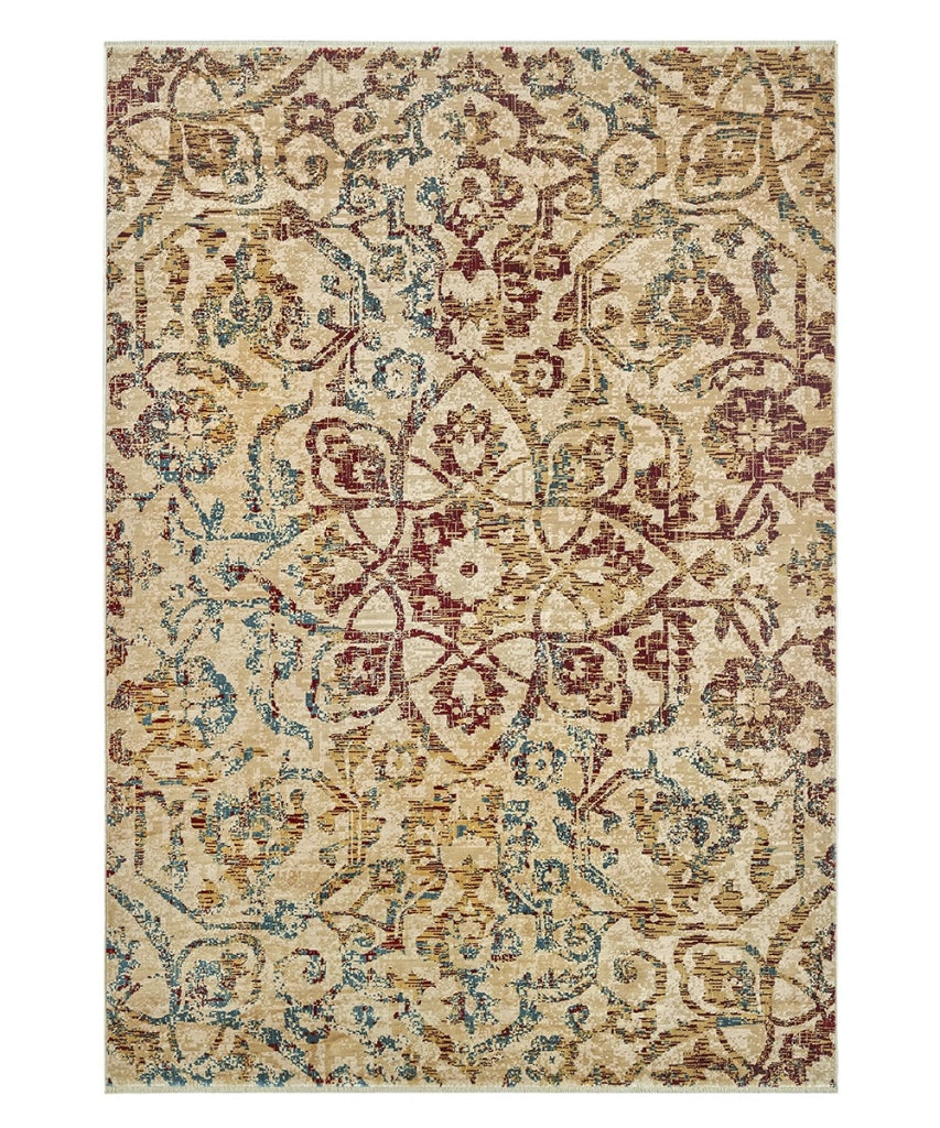 Tappeto KAZAKH 1529 beige e multicolore cm.120x180 stile orientale persiano alta qualità con effetto lucente