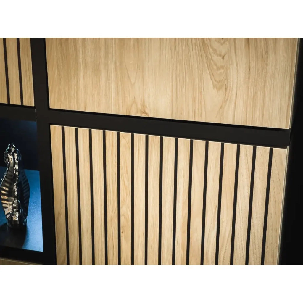 Buffet CRISS – 2 ante, 2 cassetti, LED – Rovere chiaro e nero