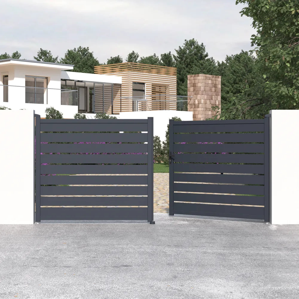 Cancello in alluminio doppia porta a battente 392x176cm grigio freddo