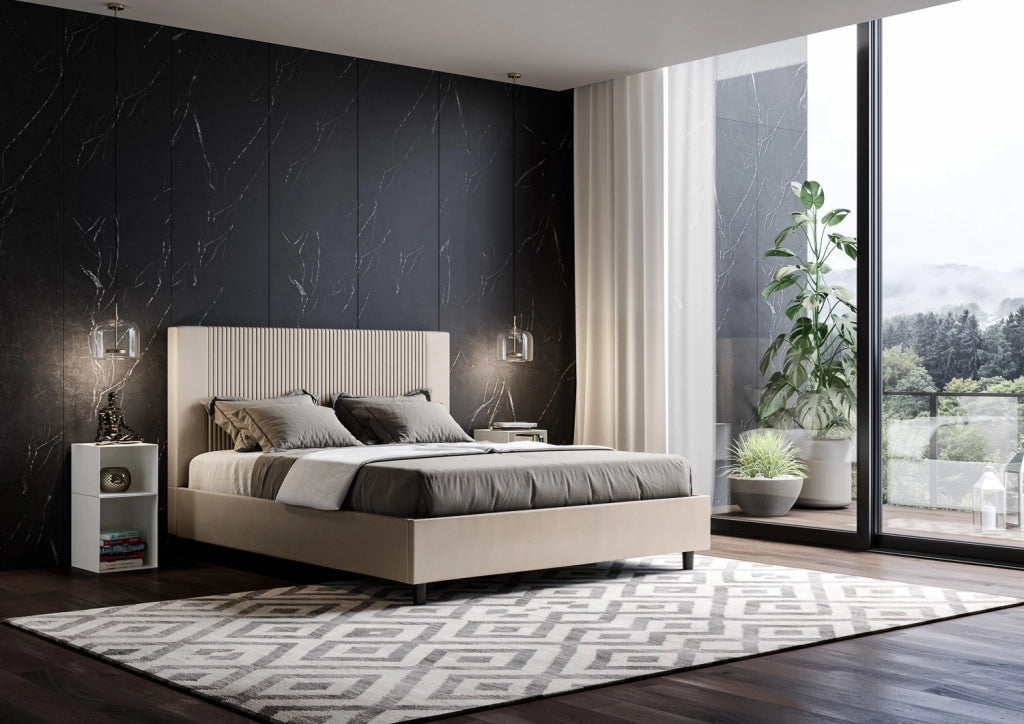 BS COM Letto matrimoniale king size contenitore imbottito 170x190 similpelle tortora