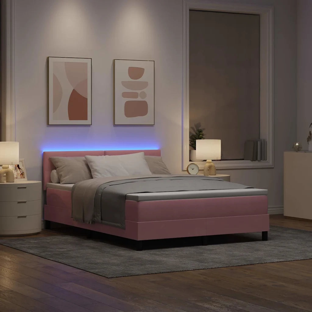 Letto a Sorgente LED con materasso Rosa 140 x 200 cm Velluto