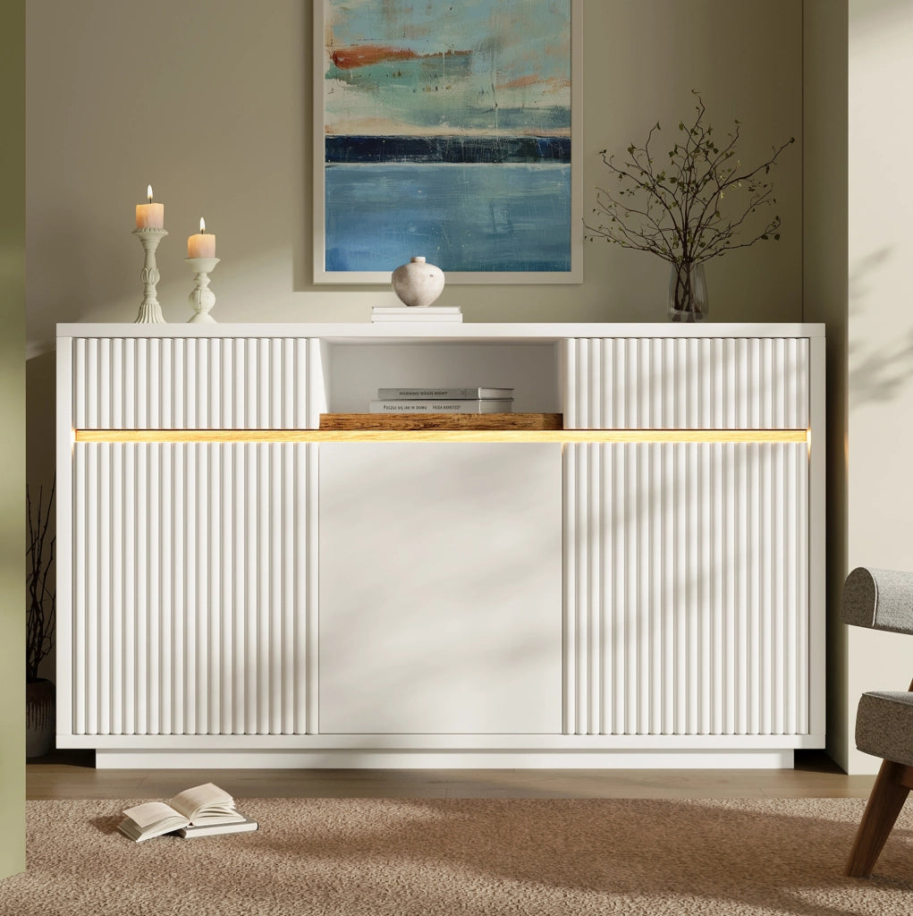 Madia 140x40x85 cm bianca con LED e 2 cassetti HAVRYA