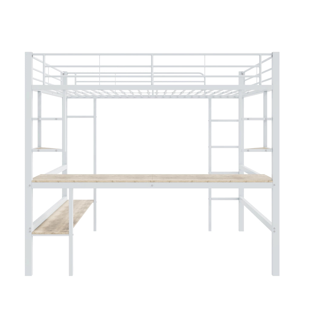 Letto a Soppalco con Scrivania e Libreria ¨C MINIMAL ¨C Metallo Bianco 90x200