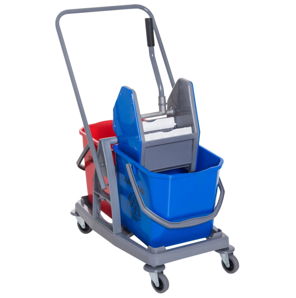 Carrello pulizia con 2 secchi, strizzatore e 4 ruote