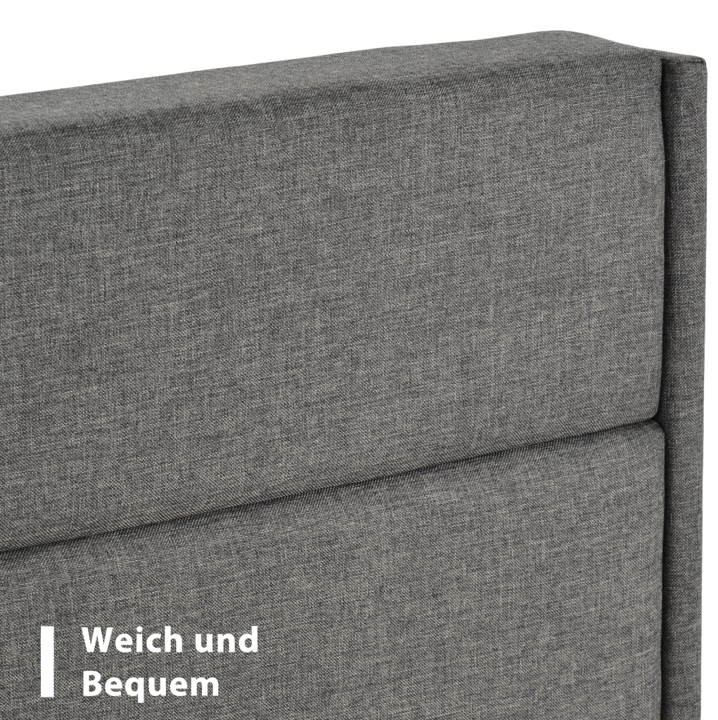Letto imbottito 90x200 cm con rete a doghe e testiera in lino grigio, design moderno e senza boxspring