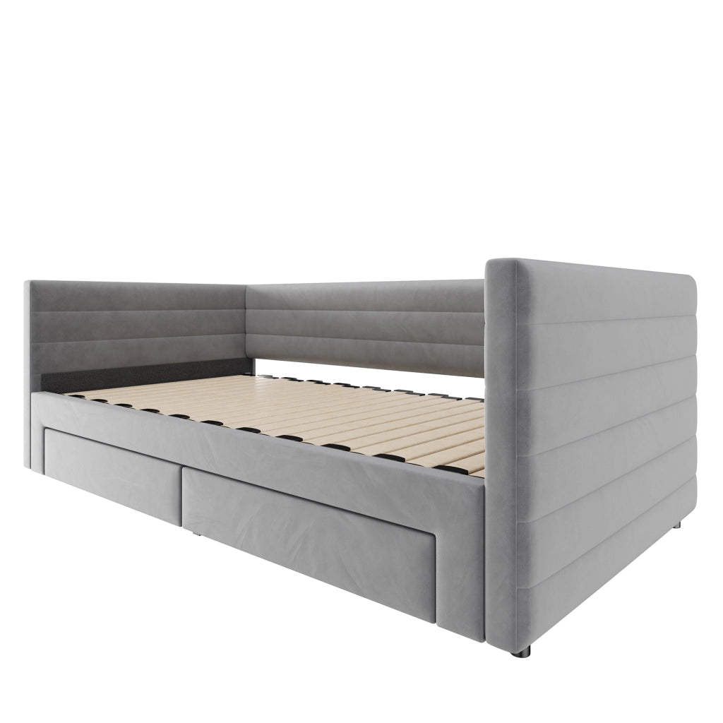 letto imbottito cotone e lino grigio 90 x 190 cm